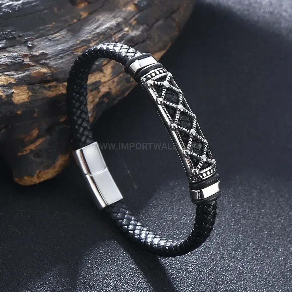 Vintage Braided Leather Bracelet with Stainless Steel Accent