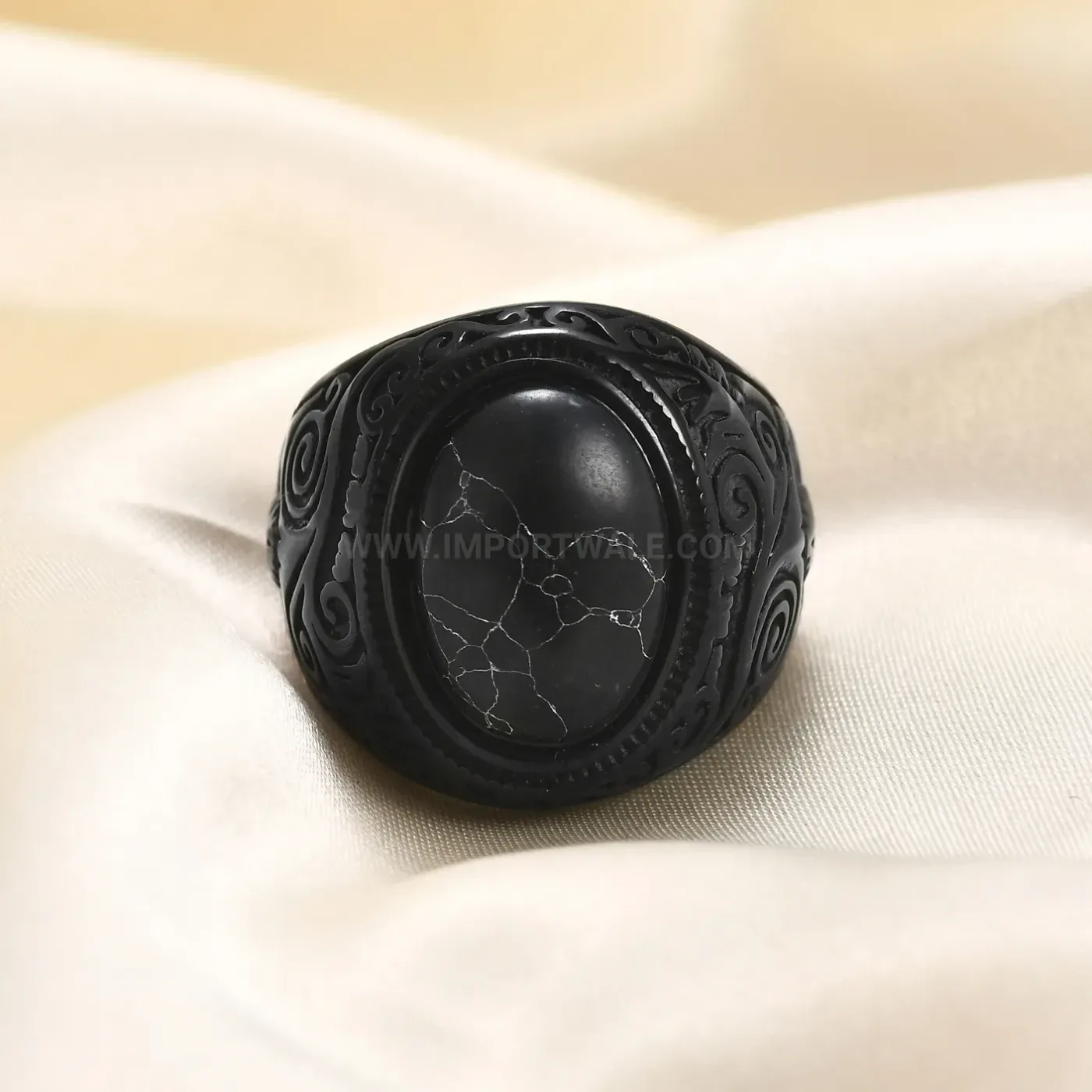Bold Vintage Stainless Steel Signet Ring with Stone Inlay