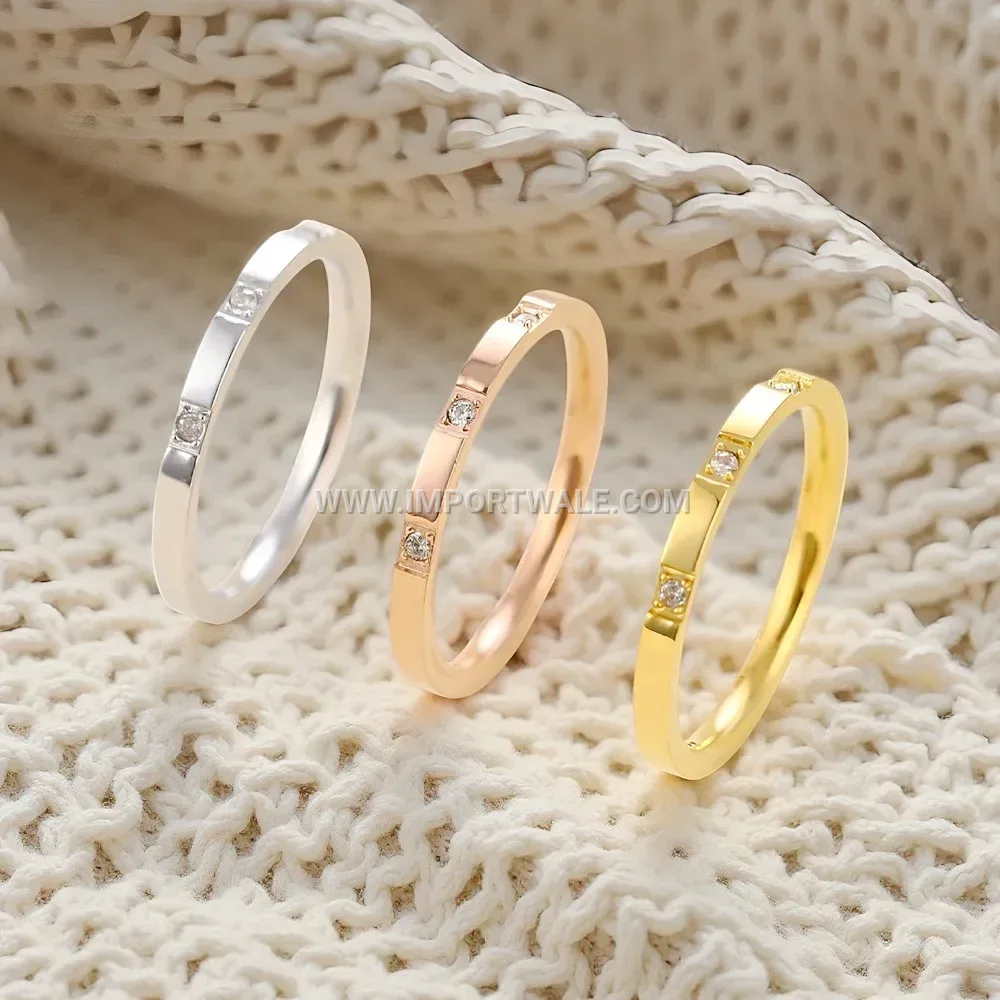 18K Gold Plated Stainless Steel Zircon Couple Ring