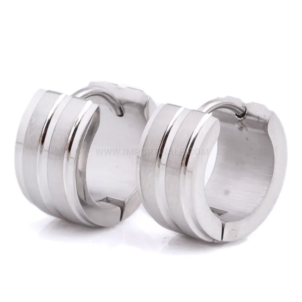 Premium Dual Stripe Frosted Stainless Steel Stud Earrings