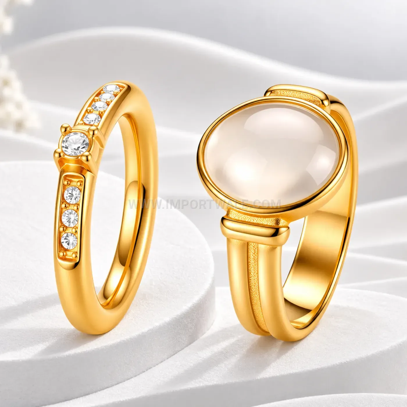 Stainless Steel Oval Mother of Pearl Vintage Style Ring Set