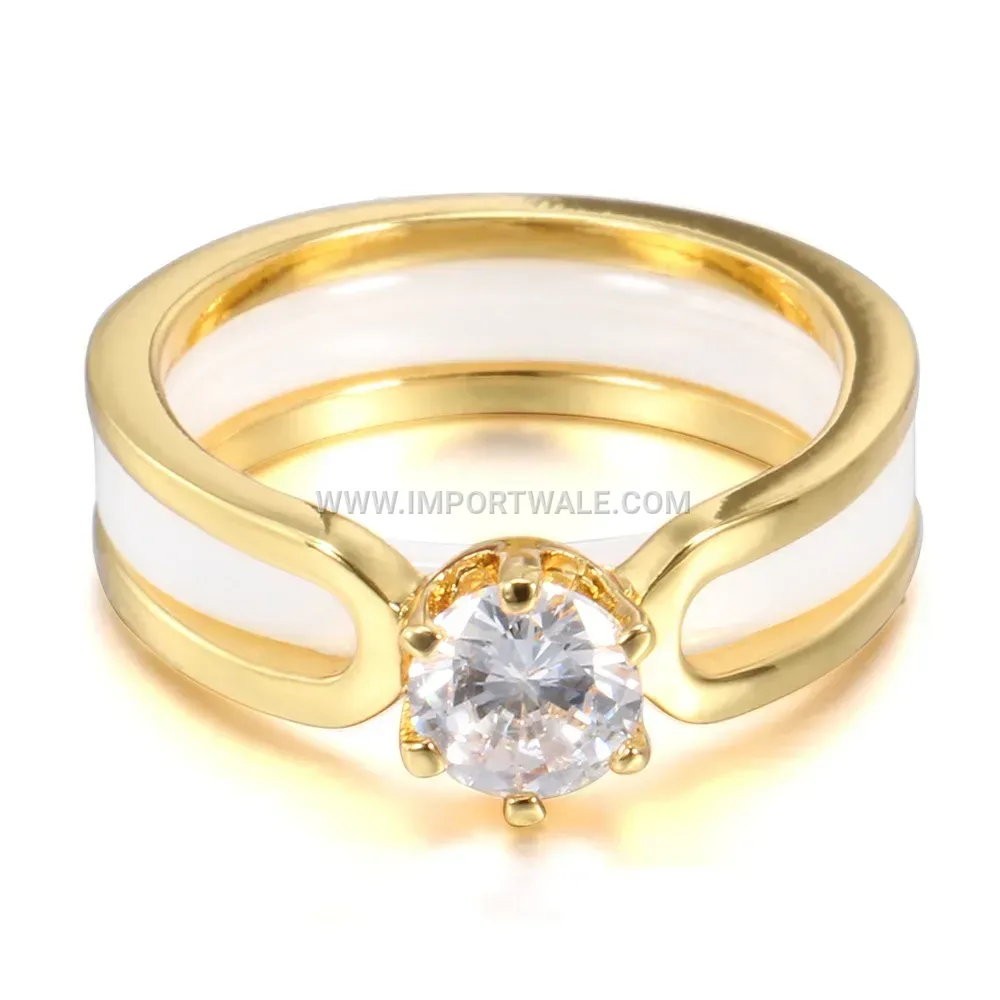 Zircon Inlaid Ceramic Couple Band Ring