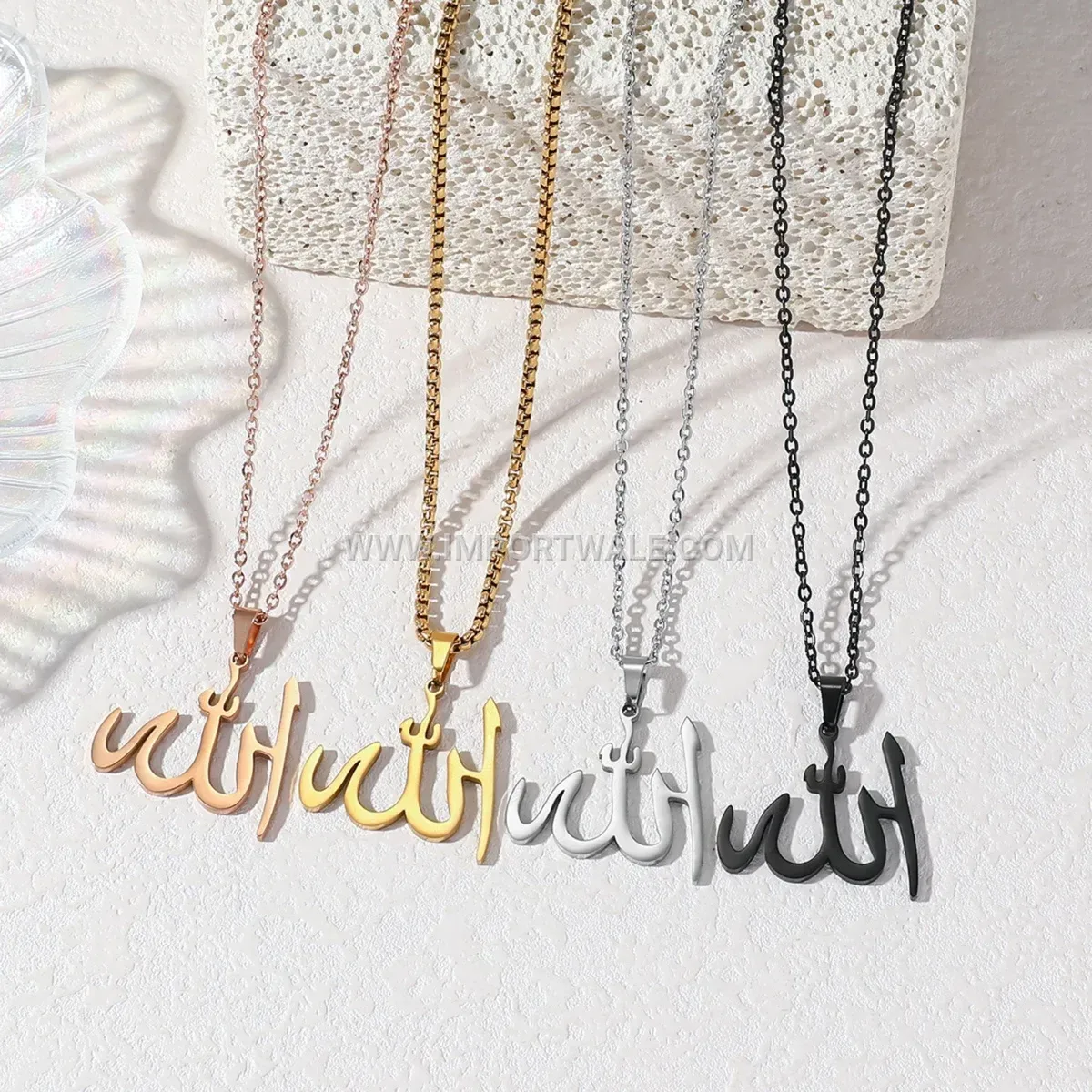 Stainless Steel Allah Calligraphy Pendant Link Chain Necklace