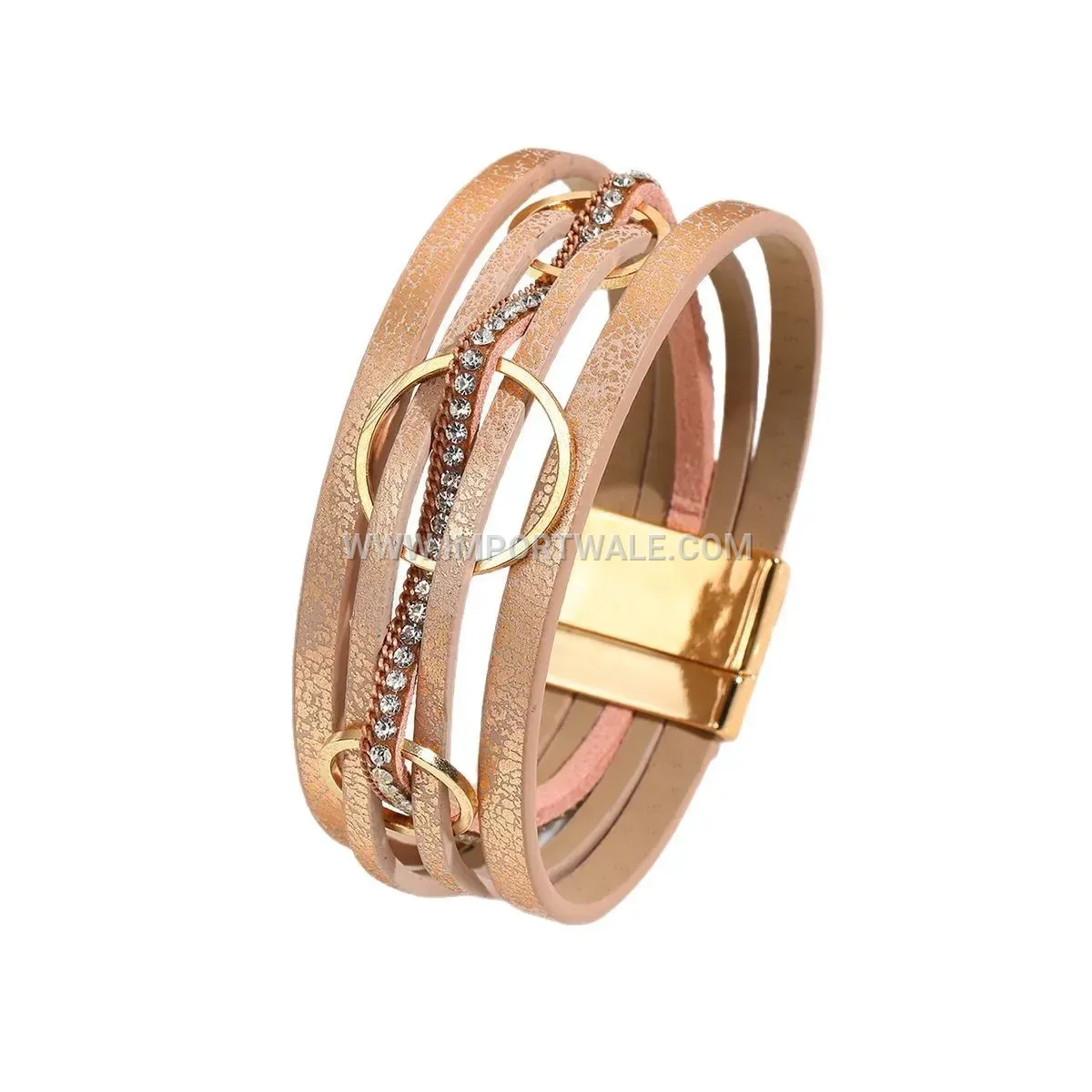Interlocking Triple Ring Woven Leather Bohemian Bangle Bracelet