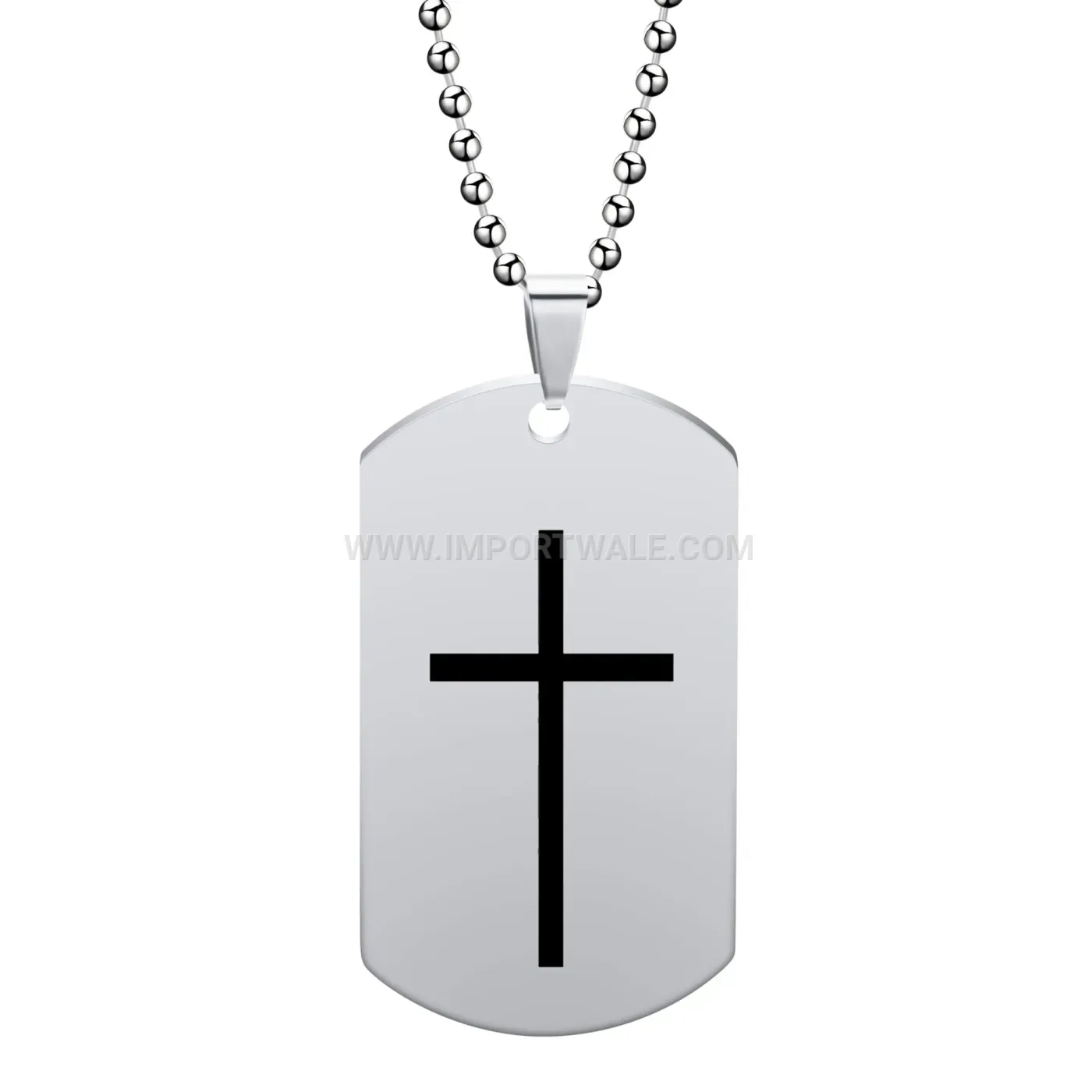 Geometric Stainless Steel Cross Dog Tag Pendant Necklace