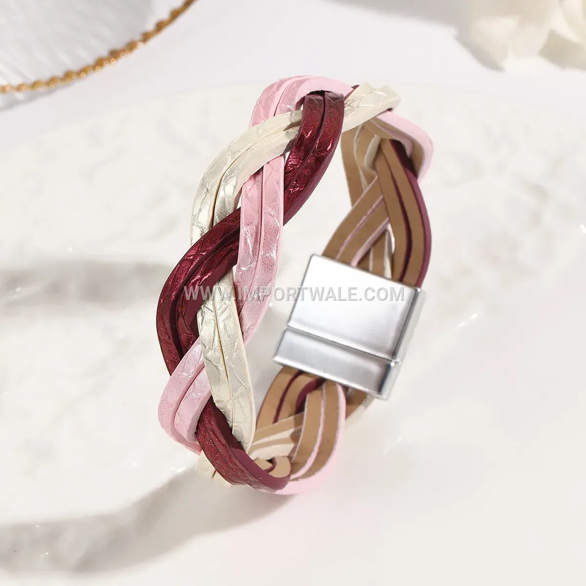 Braided Leather Mobius Ring Chain Cuff Bracelet
