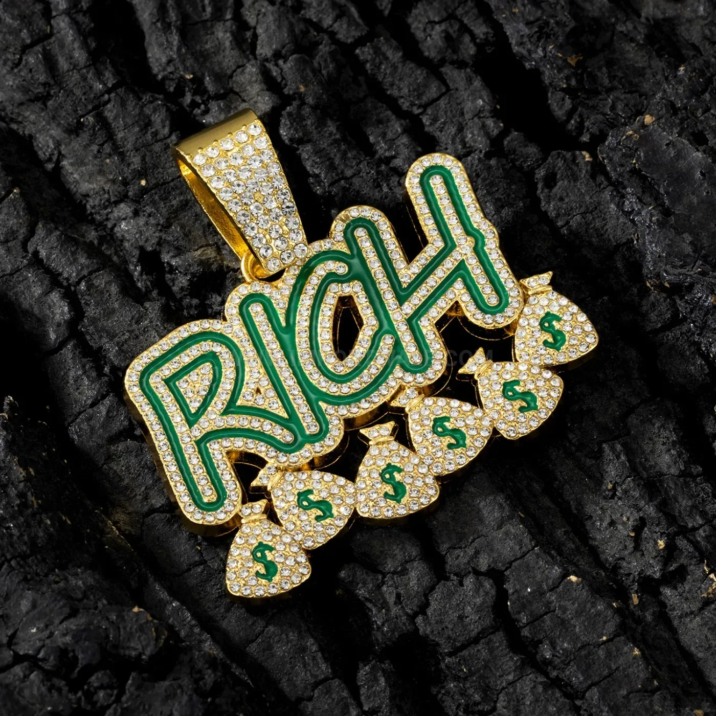 Iced Out RICH Letter Hip Hop Pendant Cuban Chain