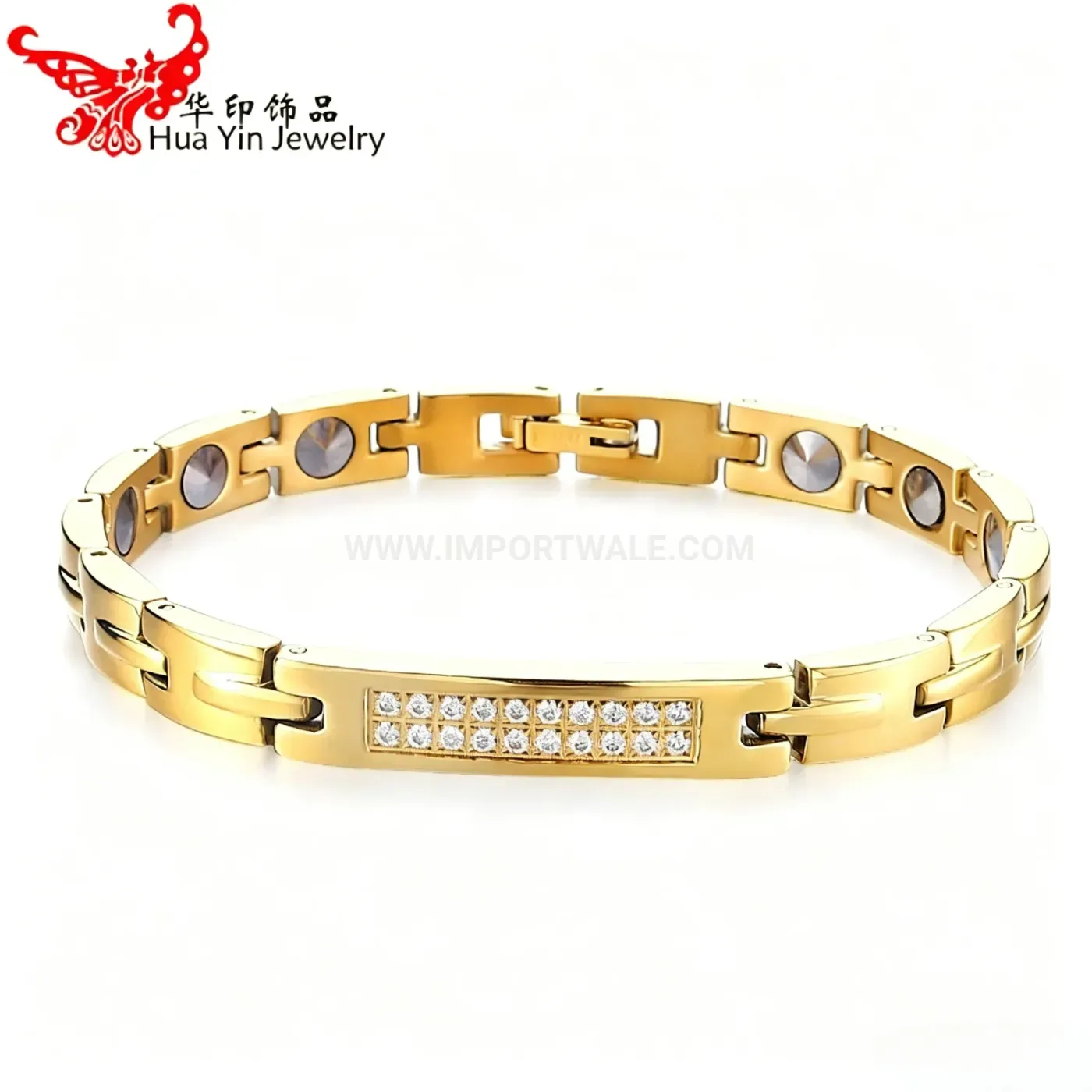 Modern Rose Gold Titanium Steel Crystal Magnetic Bio Bracelet
