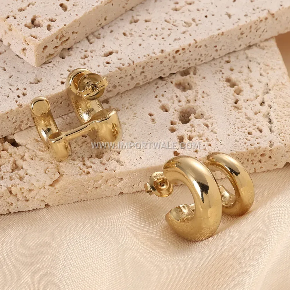 Double Layer C Shape Stainless Steel Heart Earrings