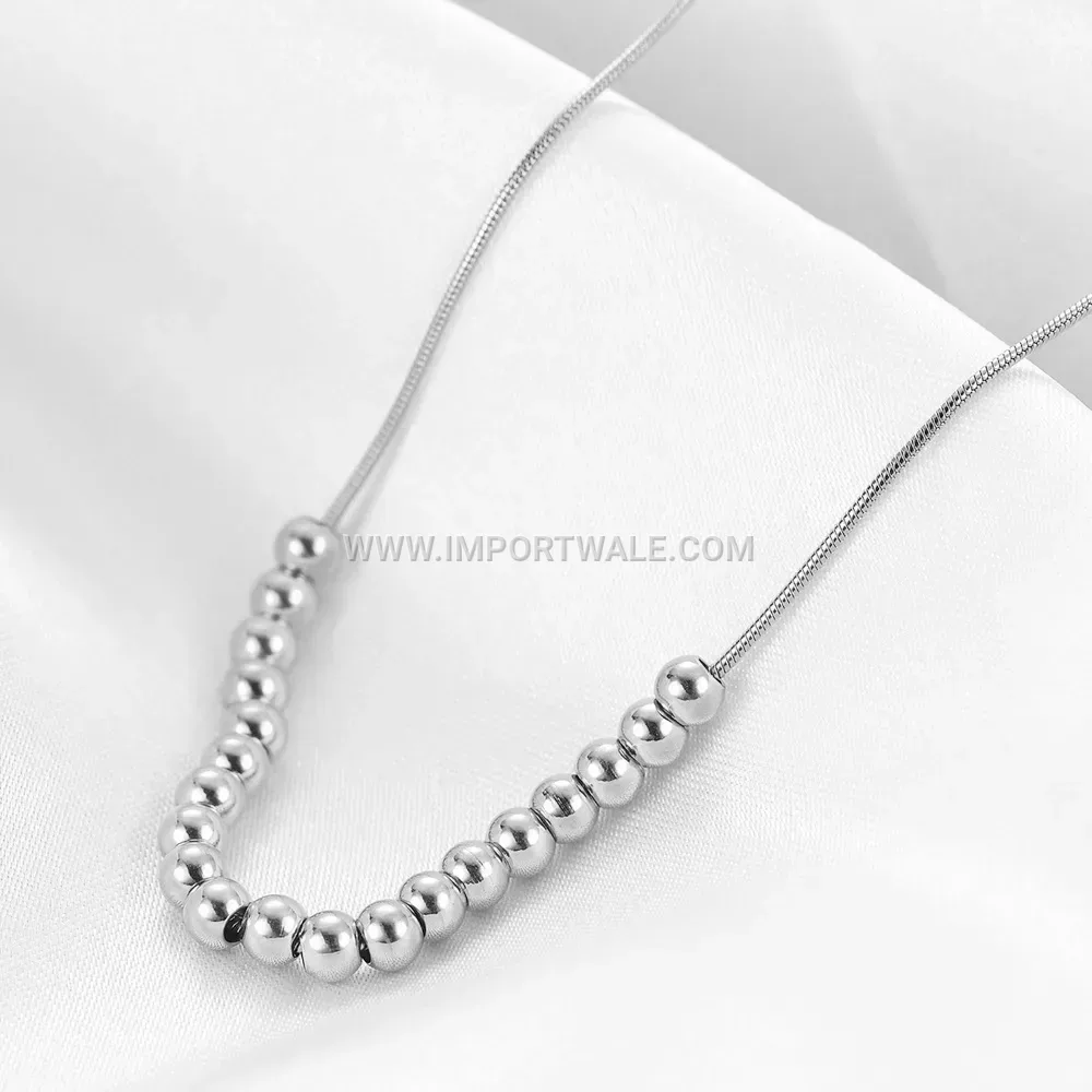 Beaded Stainless Steel Station Sphere Accent Choker Necklace
