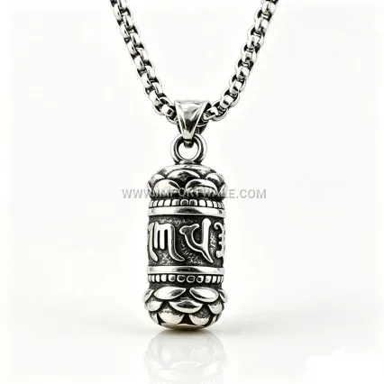Stainless Steel Lotus Mantra Pendant Necklace