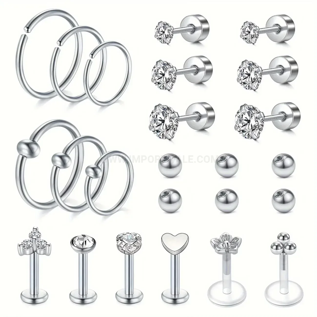Elegant Versatile Stainless Steel Multi-Use Body Piercing Stud Set