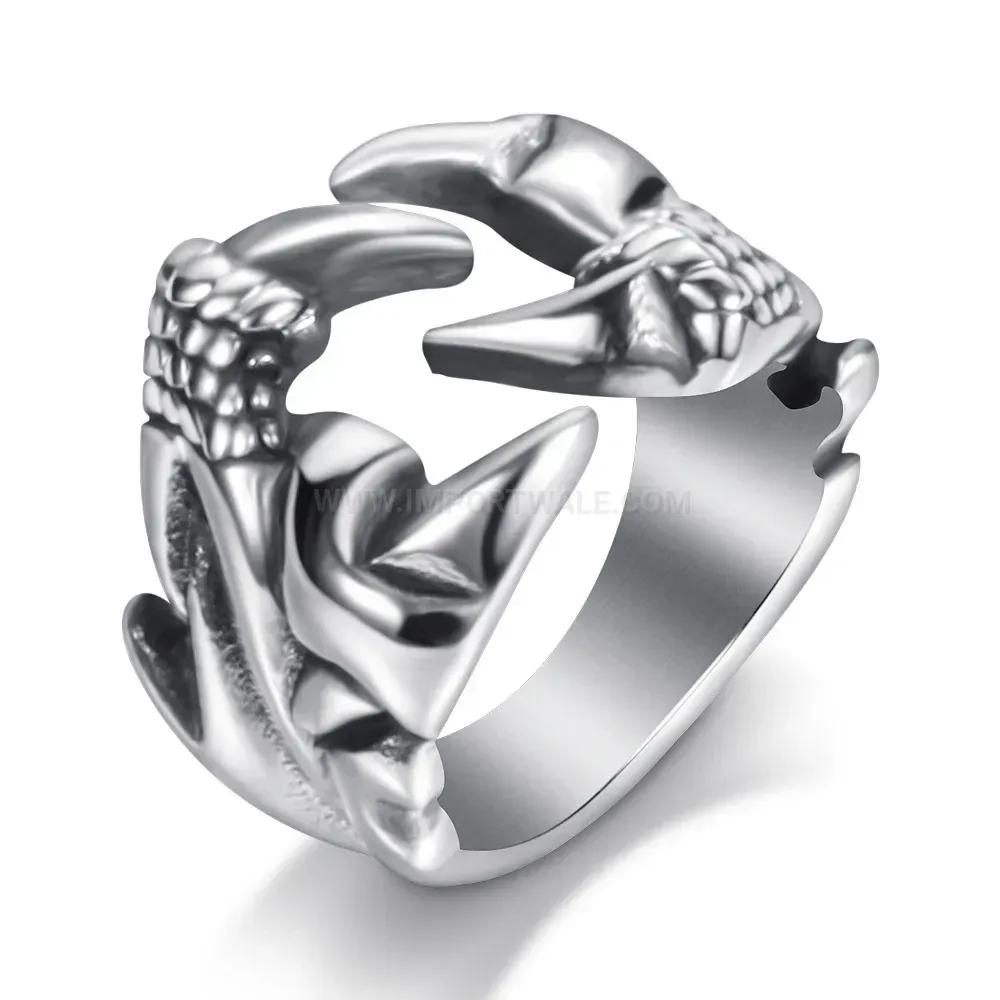 Modern Antique Finish Stainless Steel Dragon Claw Ring