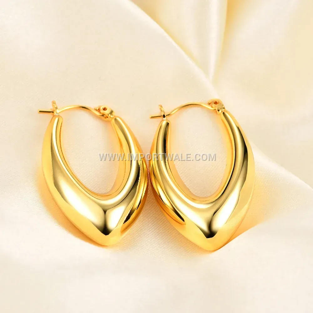 Retro Hollow V-Shape Smooth Stainless Steel Earrings