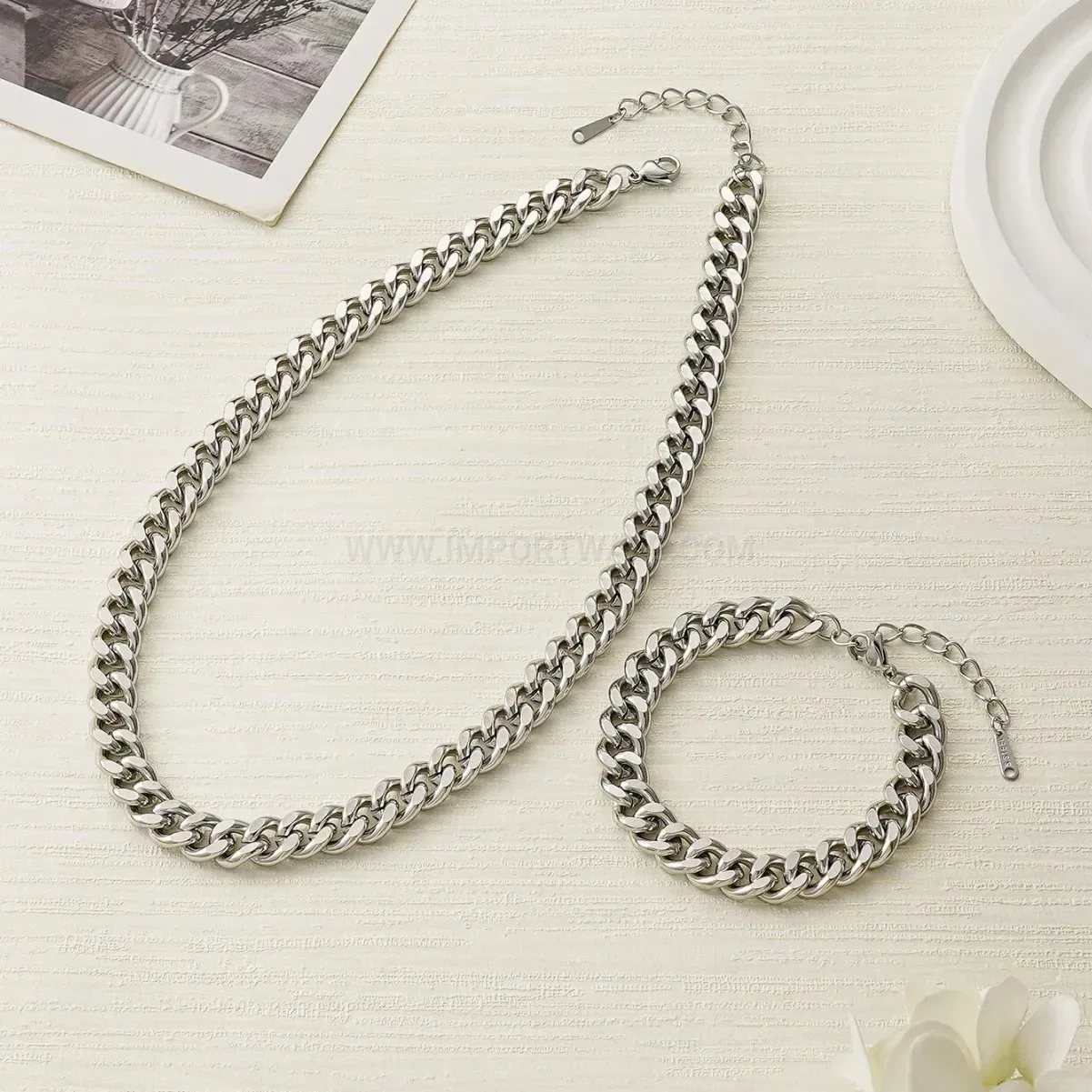 Chic Titanium Steel Cuban Chain Necklace and Bracelet Set
