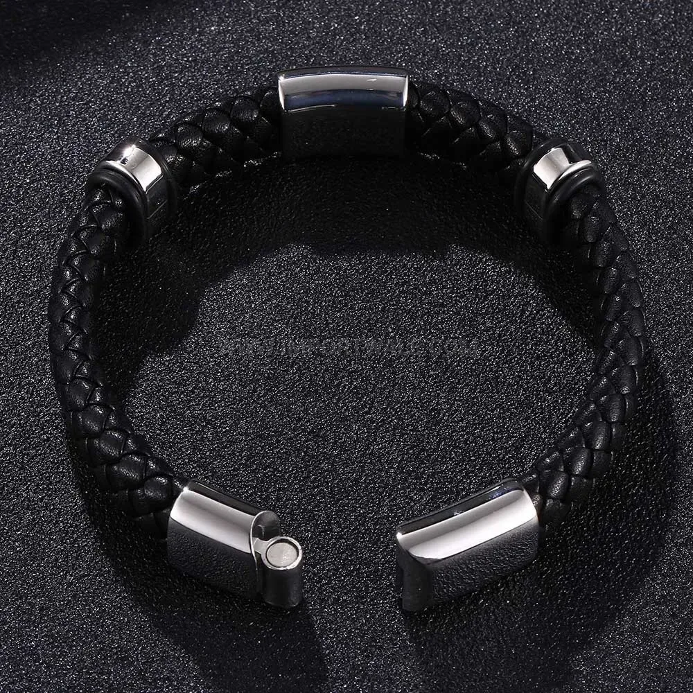 Braided Leather Bracelet With Stainless Steel Hardware Accent