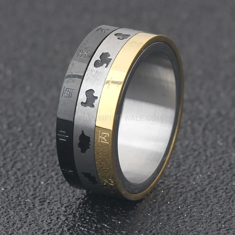 Premium Tri Color Spinner Stainless Steel Zodiac Motif Ring