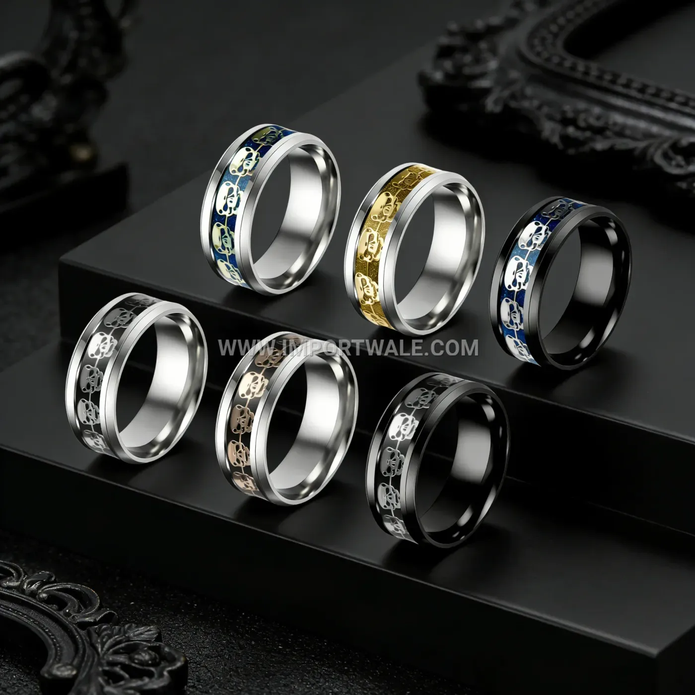 Engraved Thorns Motif Stainless Steel Minimalist Band Ring
