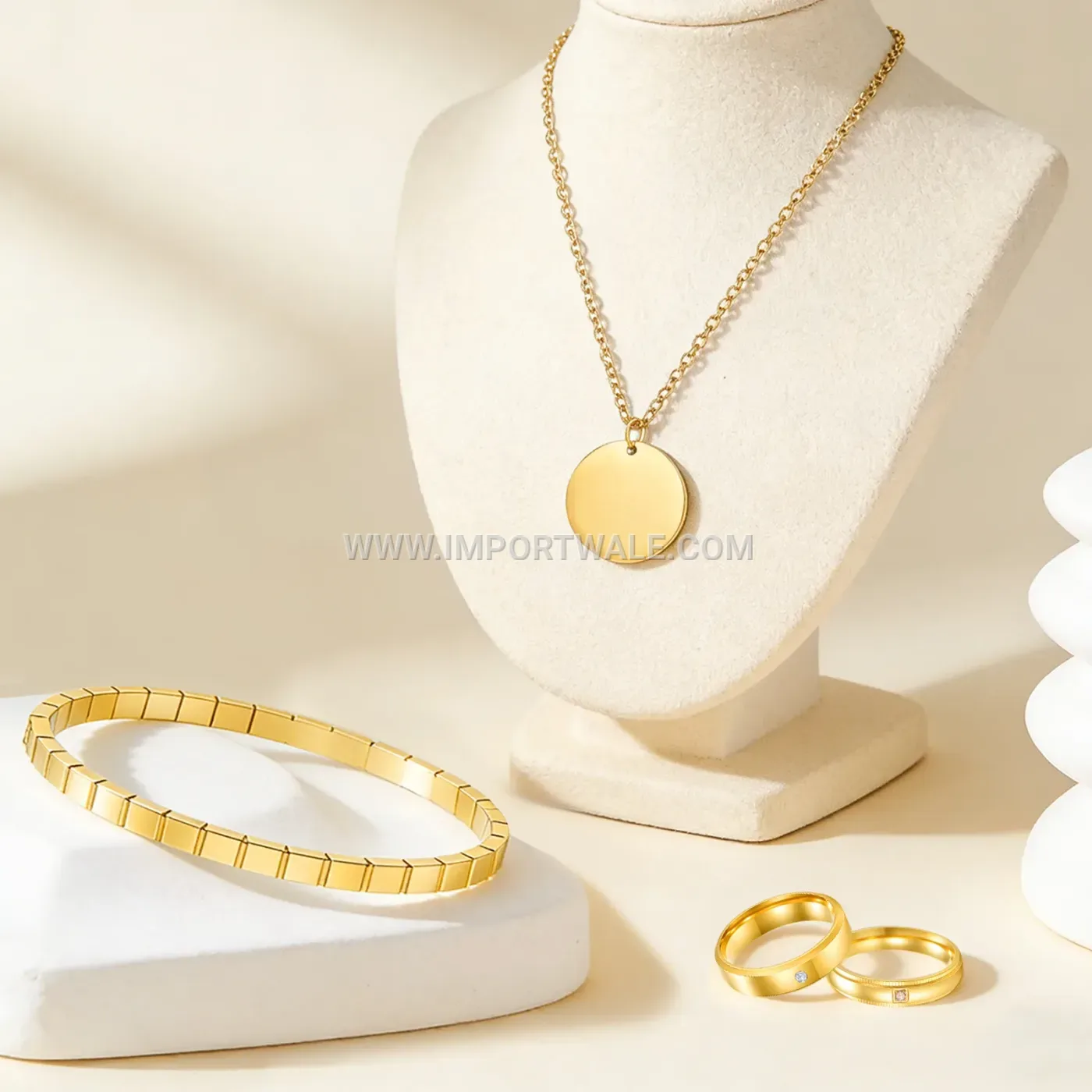 Rhinestone Stainless Steel Ring Bracelet and Necklace Jewelry Set