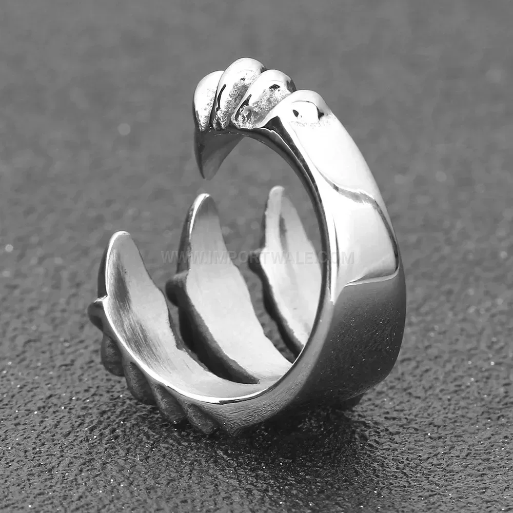 Elegant Distressed Stainless Steel Dragon Claw Open Statement Ring