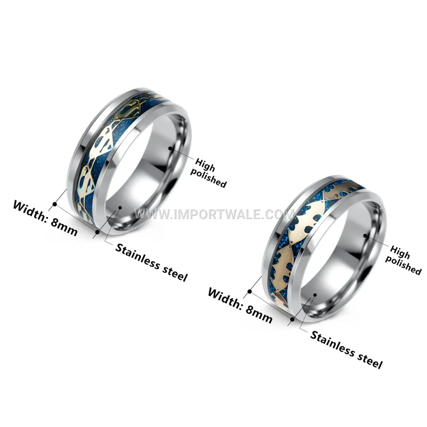 Emblem Inset Stainless Steel Graphic Ring Band
