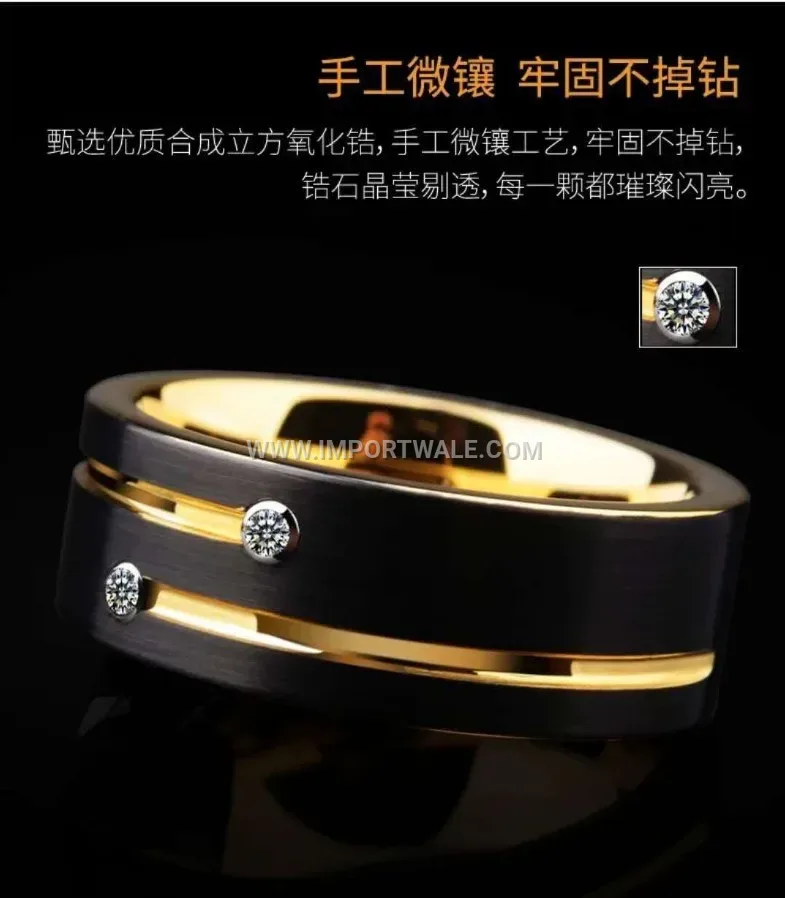 Two-Tone Black and Gold Grooved Crystal Ring