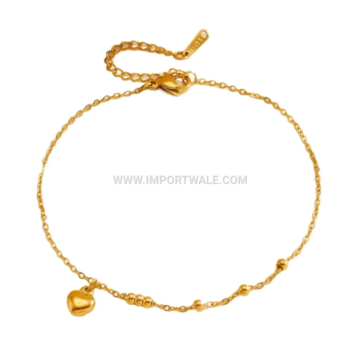 Double Sided Heart Bead Stainless Steel Anklet