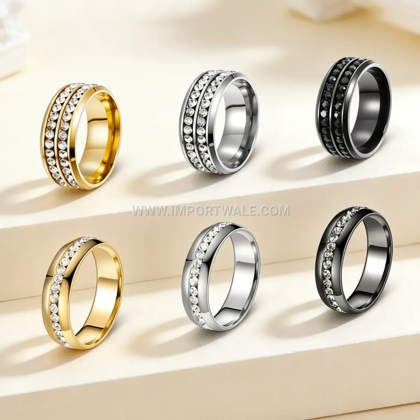 Black Stainless Steel Shell Inlay Triple Stripe Ring