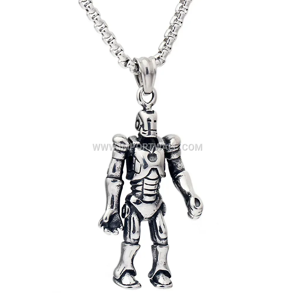 Retro Robot Pendant Stainless Steel Chain Necklace