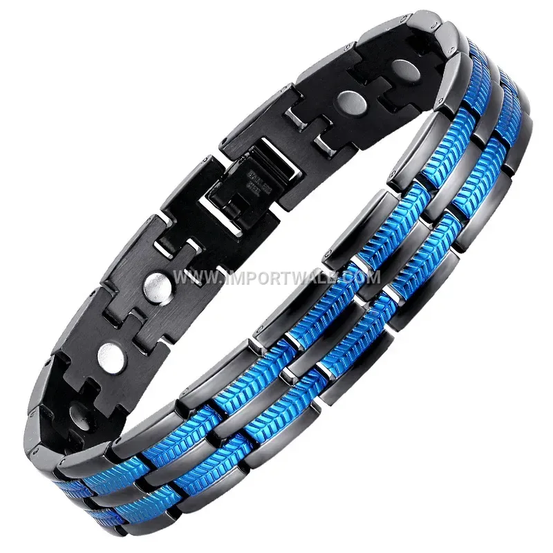 Textured Wheat Pattern Titanium Steel Magnetic Link Bracelet
