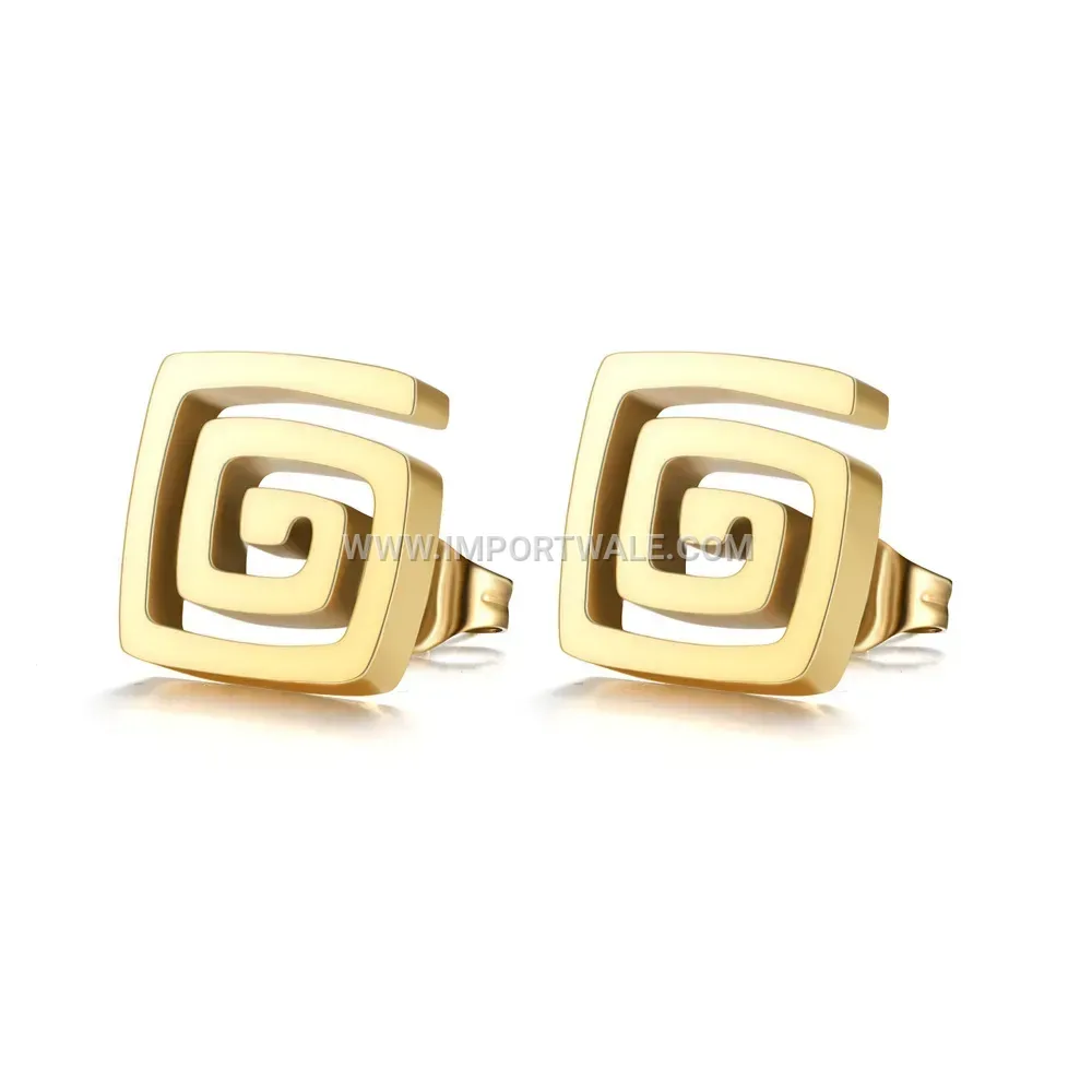 Greek Key Stainless Steel Hoop Stud Earrings