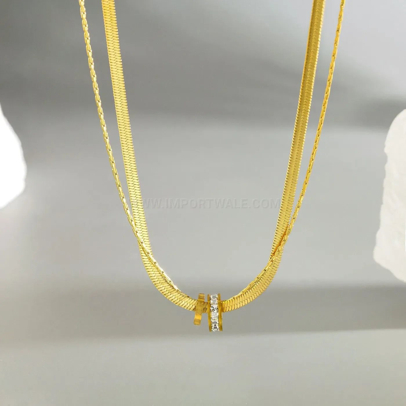 Chic Double Layer Stainless Steel Interlocking Ring Snake Chain Necklace