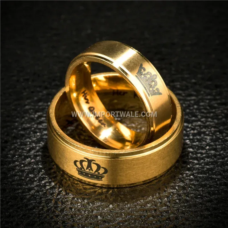 Gold-Tone Crown Engraved Stainless Steel Band Ring