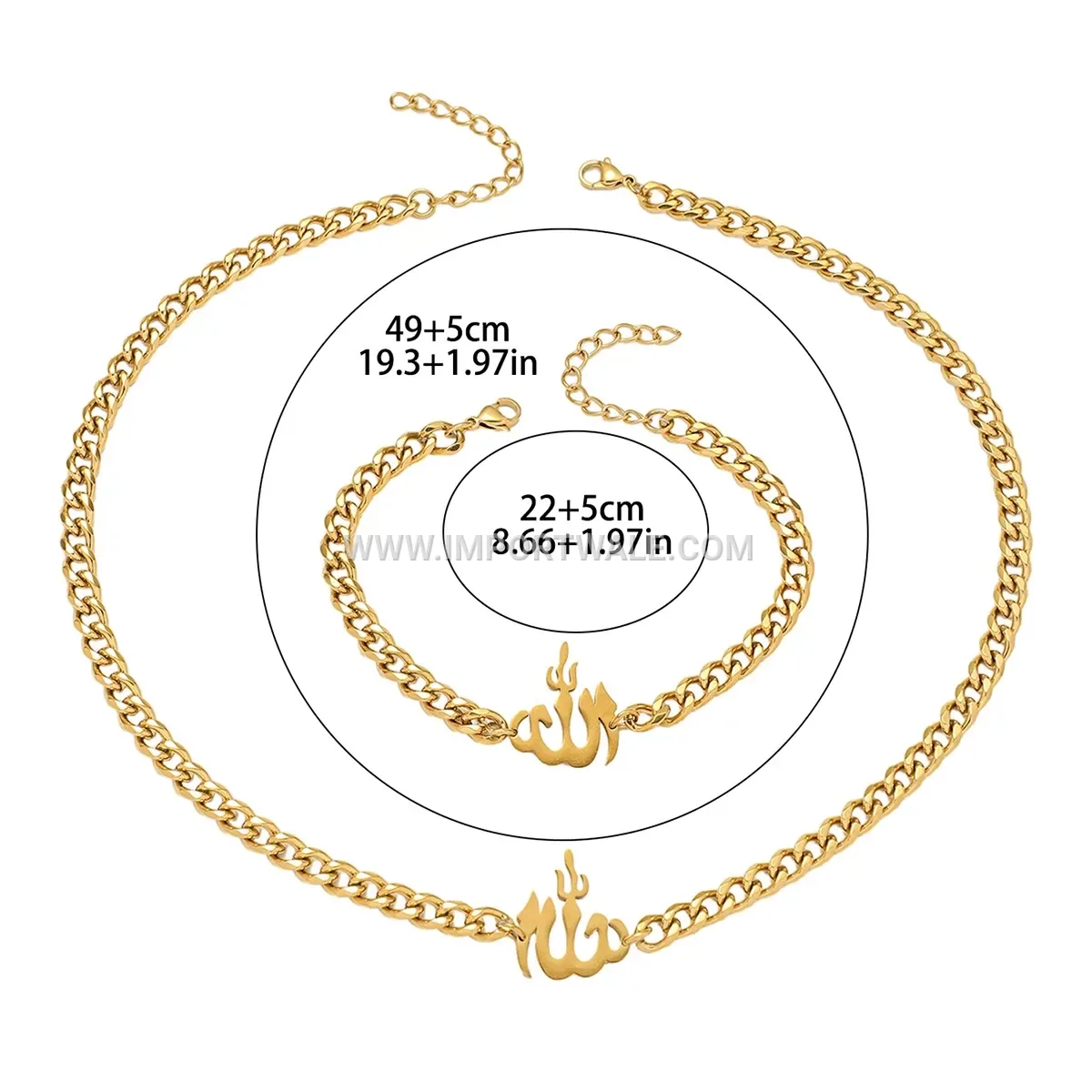 Gold Plated Stainless Steel Arabic Calligraphy Medallion Pendant Necklace