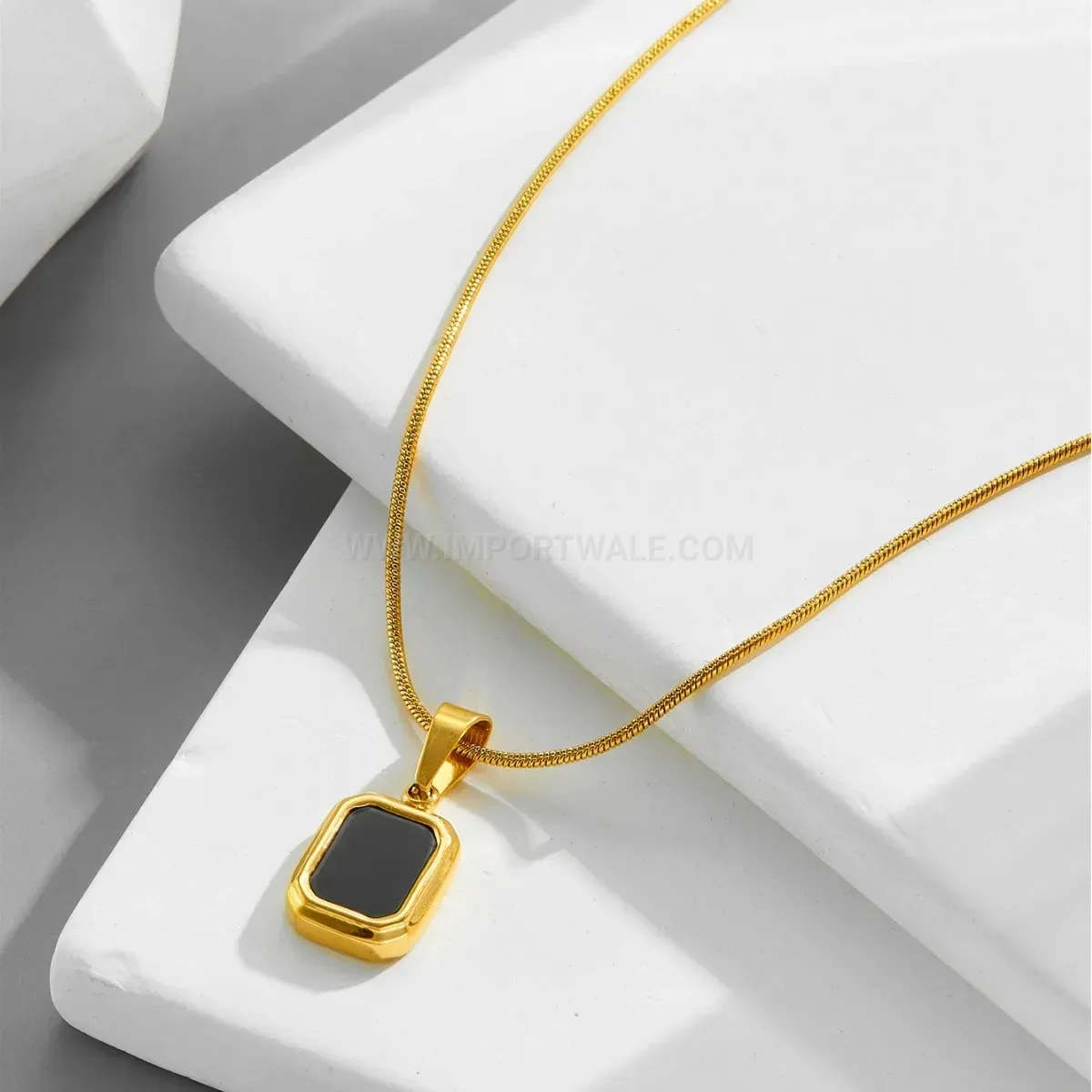 Chic Square Black Shell Pendant Titanium Steel Necklace