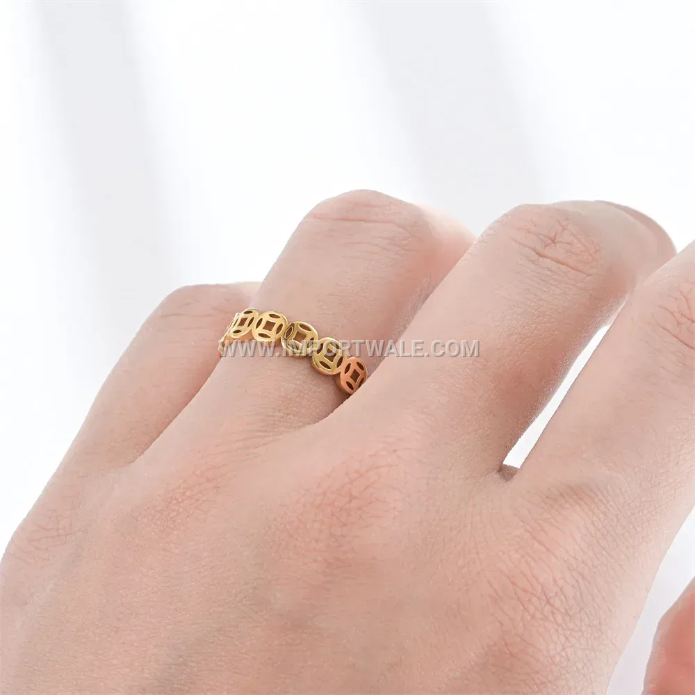 Vintage Coin Pattern Stainless Steel Band Ring