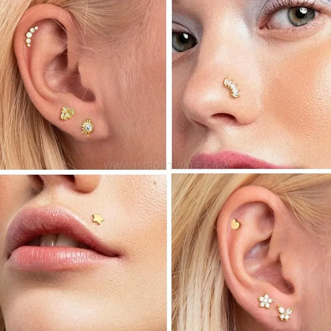Trendy Rhinestone Stainless Steel Piercing Stud Set