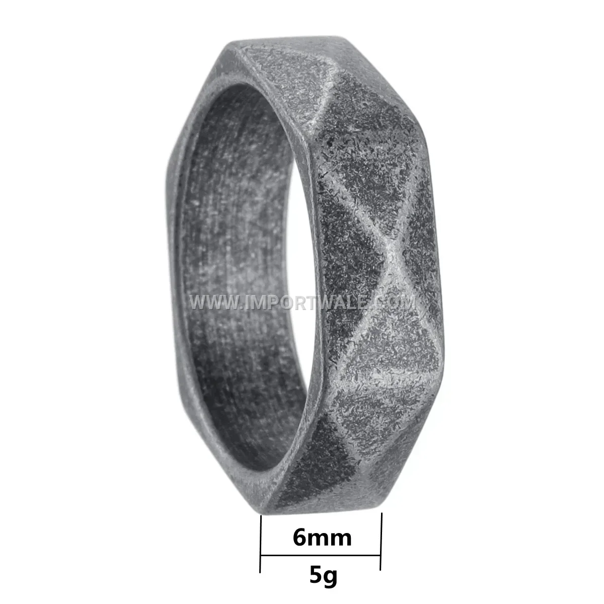 Geometric Cut Faceted Stainless Steel Vintage Silver Band Ring