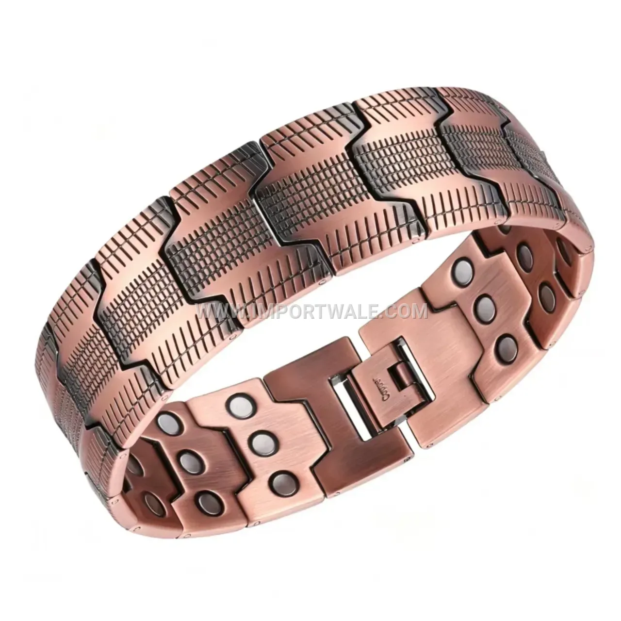Vintage Textured Pure Red Copper Magnetic Link Bracelet