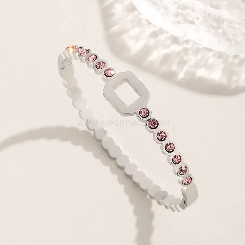Premium Geometric Honeycomb Cutout Rhinestone Titanium Steel Bangle