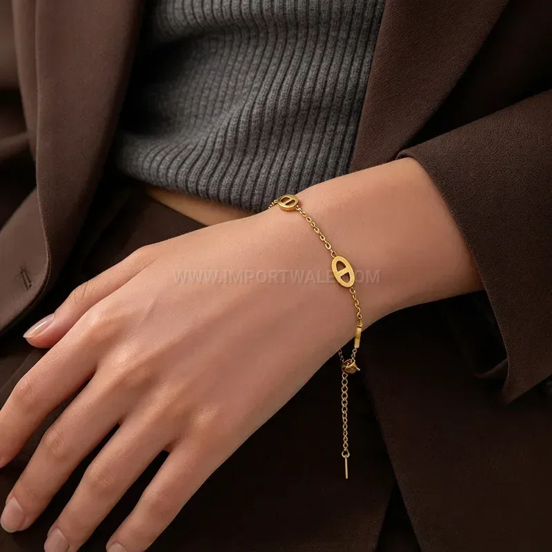 Fashion Gold Plated Stainless Steel Pig Nose Chain Jewelry Set