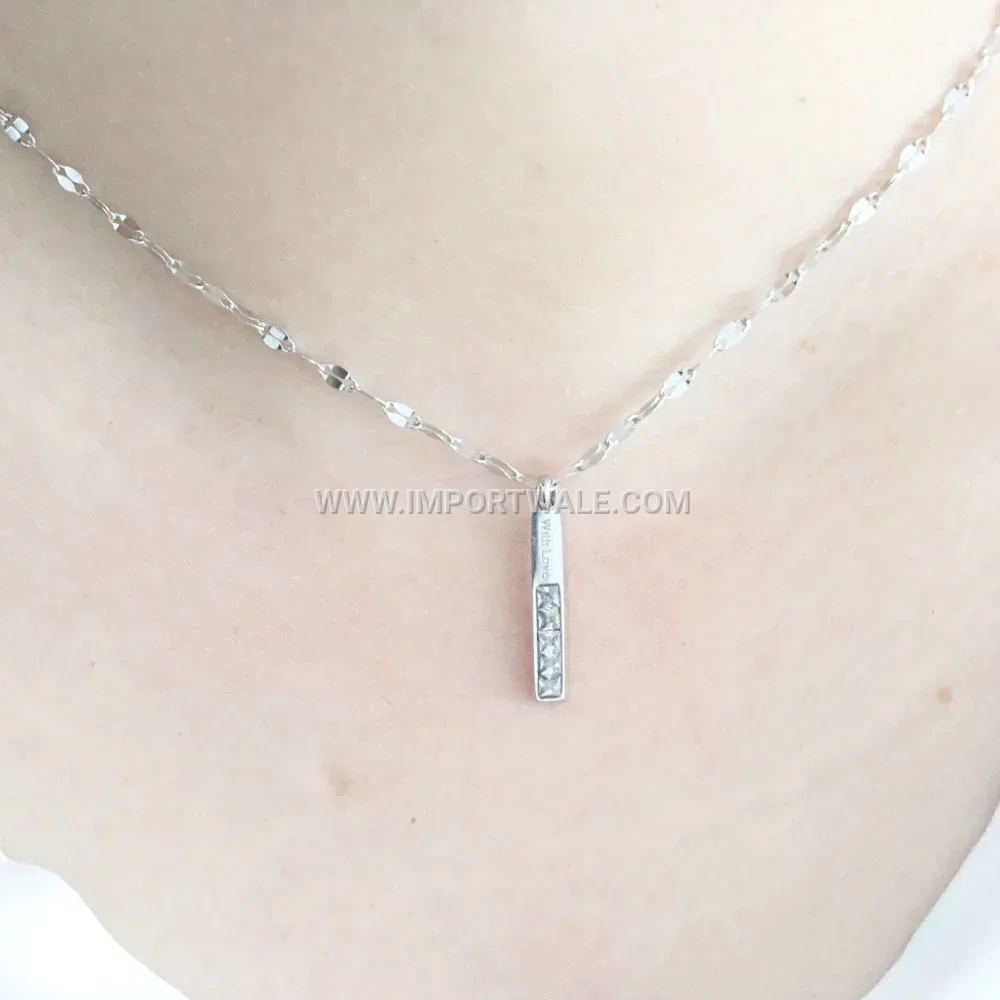 Engraved Rectangular Bar Stainless Steel Layered Pendant Necklace