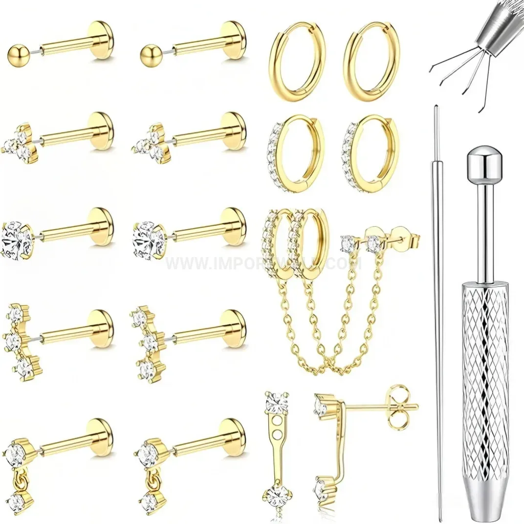 Classic Geometric Titanium Steel Piercing Hoop Earring Set