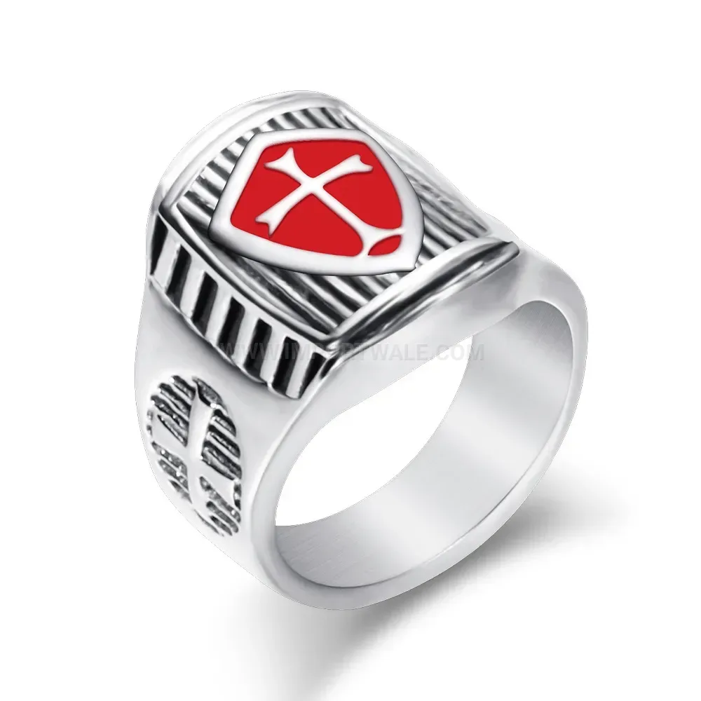 Modern Vintage Knights Templar Enamel Cross Stainless Steel Ring