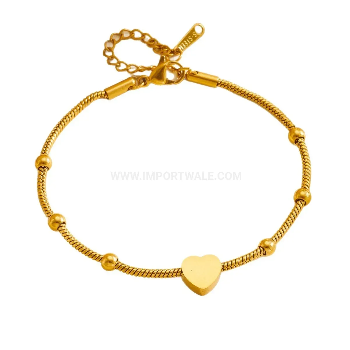 Stylish Double-Layer Stainless Steel Beaded Heart Charm Bracelet