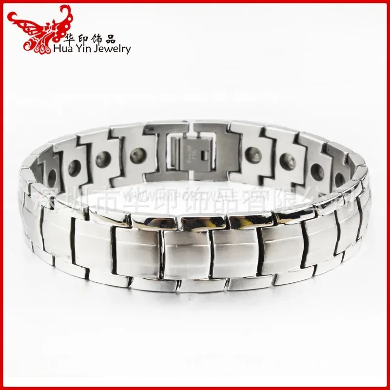 Bold Men Titanium Steel Single Row Germanium Bio Magnetic Link Bracelet