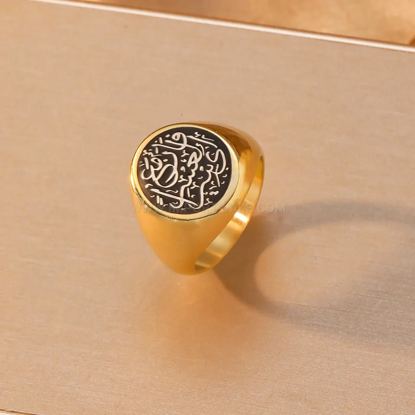 18K Gold Plated Men's Stainless Steel Calligraphy Signet Ring