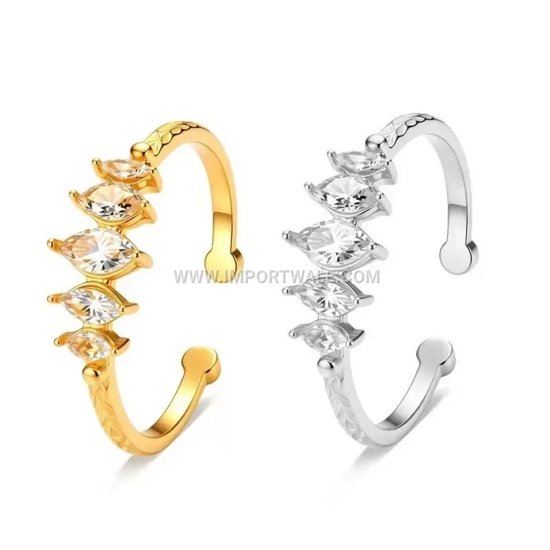 Micro-Pave Zircon Adjustable Open Ring in Stainless Steel