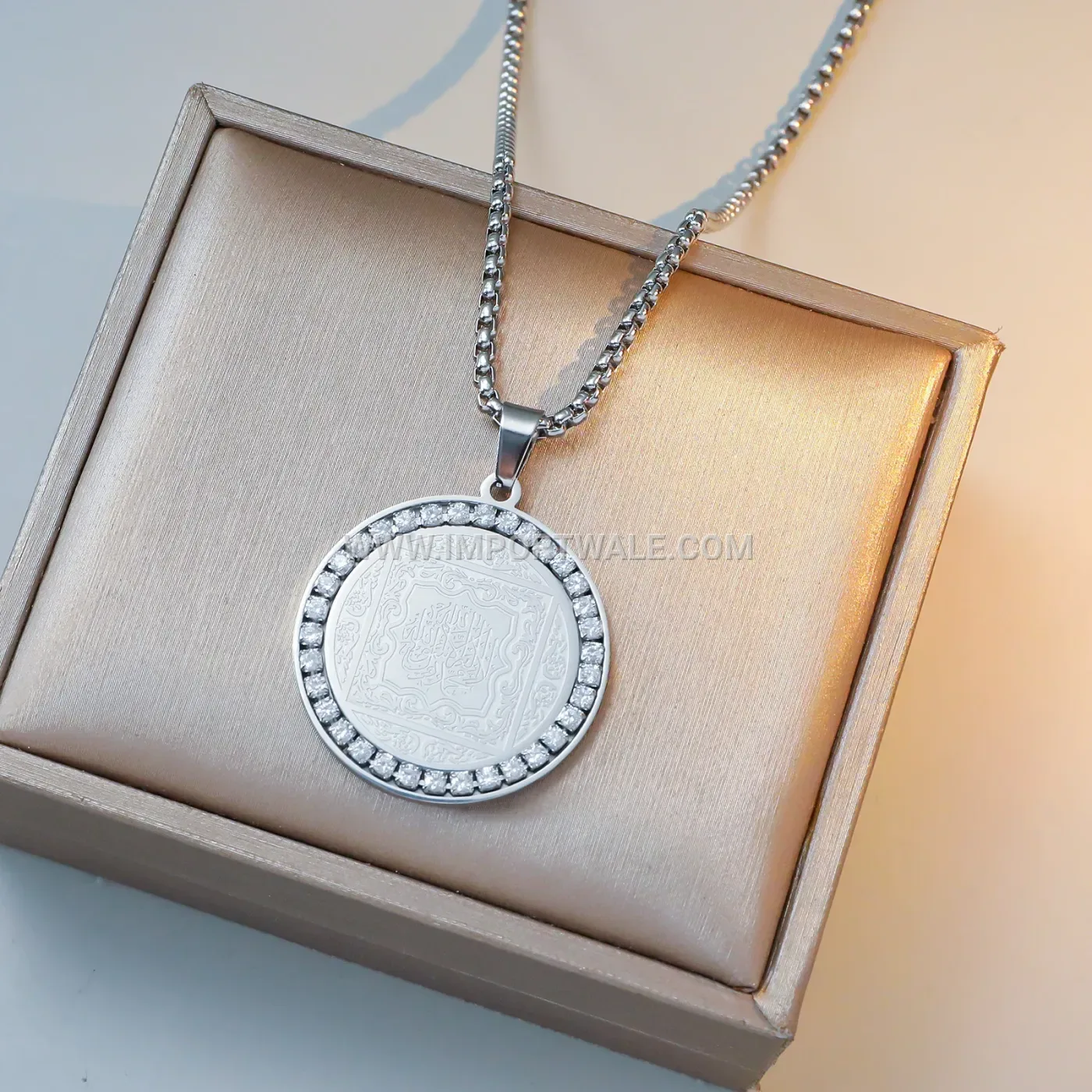 Gold Plated Stainless Steel Ayatul Kursi Zircon Pendant Necklace