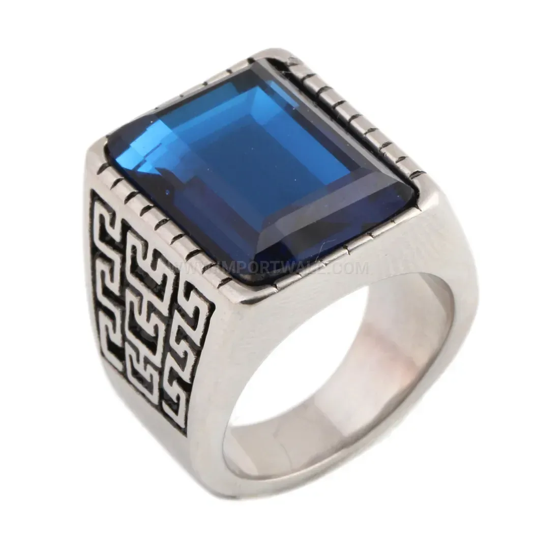 Chic Vintage Inlaid Gemstone Stainless Steel Band Ring